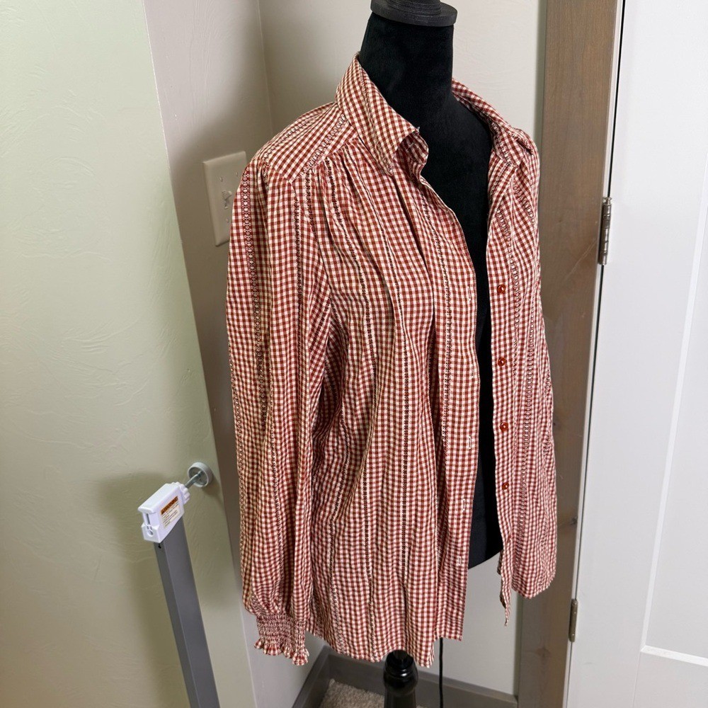 Max Studio Rust White Gingham Plaid Button Front … - image 2