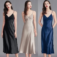Women's Satin Silk Robe Dress Sleepwear Lingerie Long Nightdress Nightgown