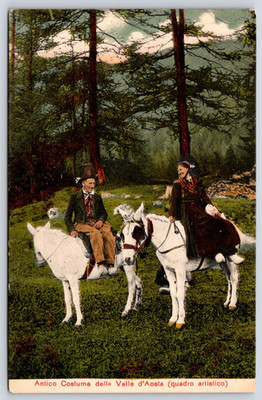 Antico Costume della Valle d'Aosta Horseback Scene Vintage Postcard