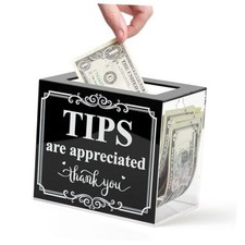 Acrylic Tip Jar for Money Donation Cash Collection Box 6 X 4 Black,transparent