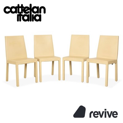Set of 4 Cattelan Italia Leather Chair Cream Ivory Buttery Yellow
