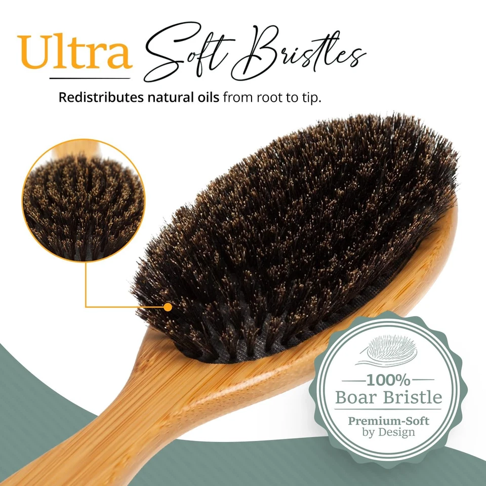 100% Boar Bristle Hair Brush Set (Medium). Soft Natural Bristles for Thin and... - Image 2 of 4