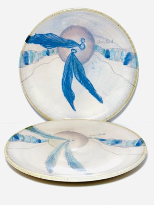 2 Texas Jess Lord Studio Art Contemporary Pottery Vessel Plate Charger Vtg Mcm