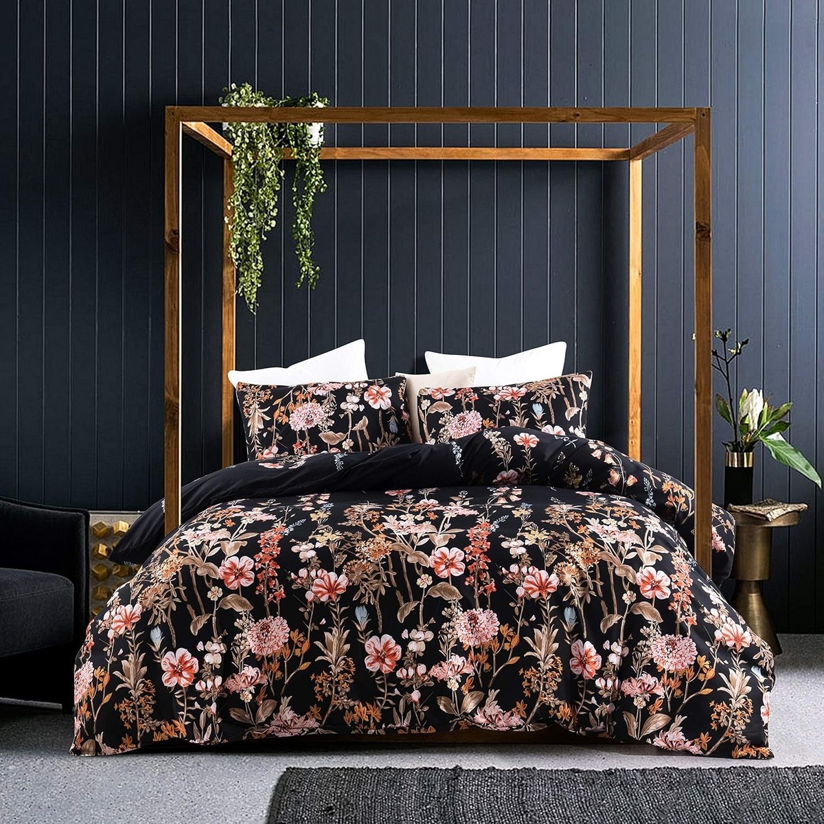 Black Floral Duvet Cover Set Twin Comforter 2 Pieces Bedding 1 68