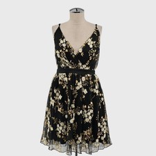 Express Embroidered Fit Flare Dress Womens Sz 4 Black Gold Tulle Going Out Party
