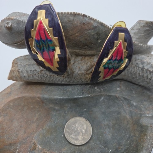 Vintage Southwest Oval Ohrstecker Lila Rosa Leicht Retro Tribal - Bild 3 von 6