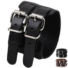 Wide Leather Cuff Bracelet Punk Bangle Wrap Gothic Rock Biker Wristband Strap