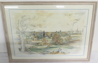 Framed Pencil & Watercolour Entitled 'Cuckfield November 1954' by James Forsyth
