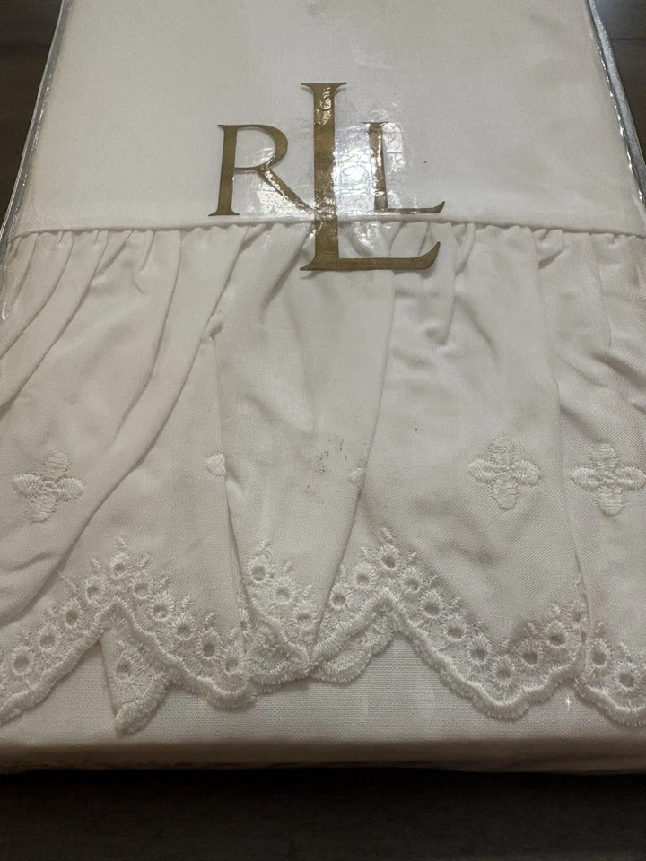 2 LRL Ralph Lauren Standard Pillowcases Ecru Cotton Ruffled Eyelet New - Image 2 of 4
