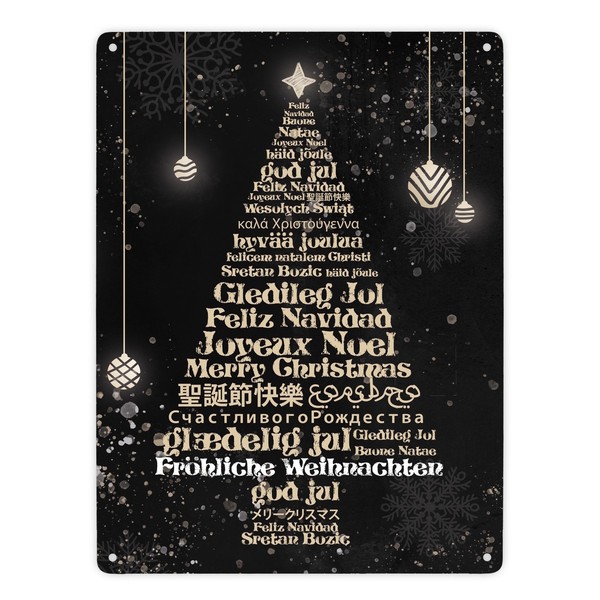 FröHliche Weihnachten In Verschiedenen Sprachen Metallschild XXL In 28X38 Cm-image