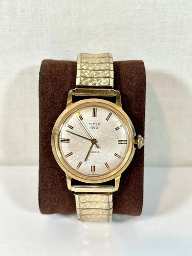 Vintage Timex 400 Manual Wind 34mm Watch 17 Jewel 10K Gold Plated Band Running