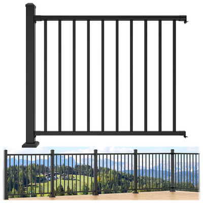 42 In. H X 4 Ft. W Porch and Deck Railing Kit, Aluminum Railing Kit, Black Textu