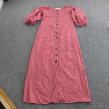 Christy Dawn Dress Womens S Pink A Line Midi Square Neck Puff Sleeve Belted