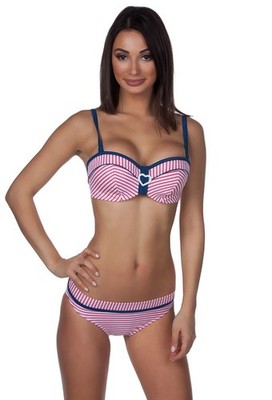 Panache Cleo Lucille Underwire Bandeau Strapless Molded Stripe Bikini Set 32D/S