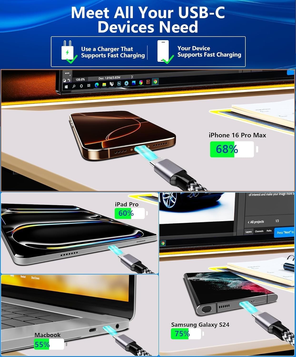 Car Carplay Cable Fast Charging for iPhone 16, [MFi Certified] 3Pack 3FT USB A t