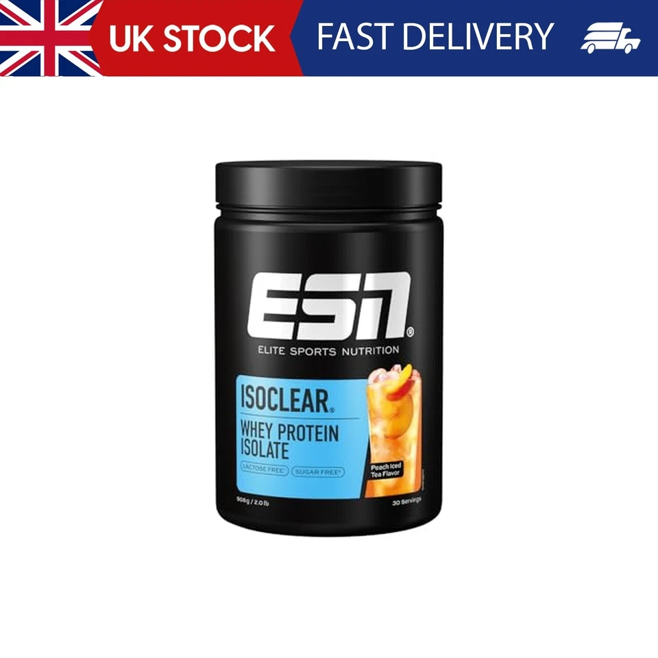 ESN ISOCLEAR Whey Isolate Protein Powder, Peach Iced Tea, 908 g, 2 lbs, 30 Servi