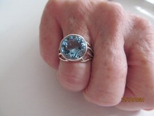 Blue Topaz Natural Stone Ring, 925 Silver Setting, Size 7 1/2, 2057