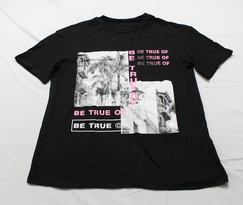 Shein Women's Coolane Building & Slogan Graphic S/S Tee JL3 Black Medium