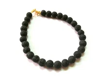 7"inch Bracelet Natural Lava Volcano Round 8-8.5mm Beads, Volcano Lava Gold Lock