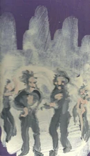 Downtown cityscape in purple  by William Mayer new york  surreal  impressionist