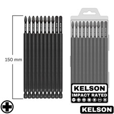 10pcs Extra Long Phillips Impact Screwdriver Bit Set V2 150mm 1/4" w/Case KELSON