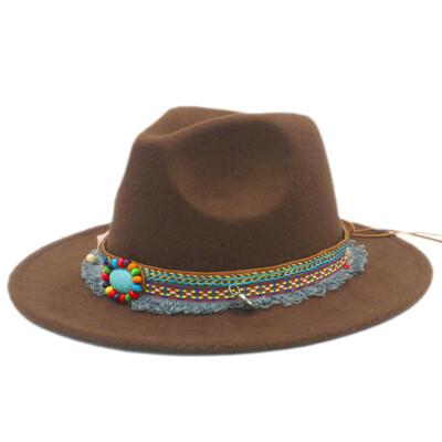 Kids Fedora Hat Children Felt Panama Cap Wide Brim Tassel Belt for Girls Boys