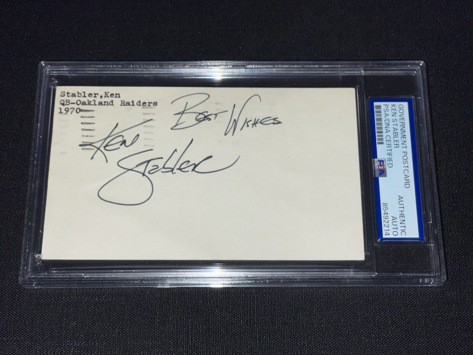 Ken Stabler Autographed Signed Oakland Raiders 1970 GPC PSA Slabbed Rookie Year Football HOF 