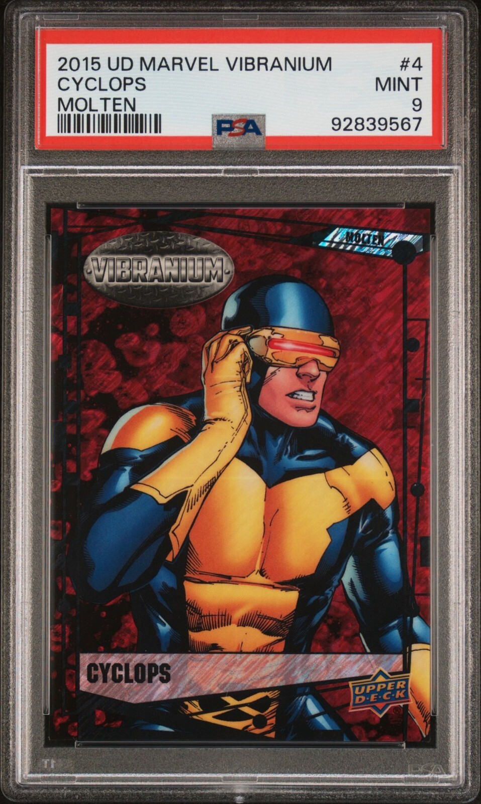 2015 Upper Deck Marvel Vibranium- Cyclops Molten /299 #4 - PSA 9 Mint