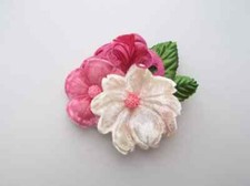 Vintage Millinery Floral Hair Clip Blush Pink Rose Velvet Flowers Leaves Feather