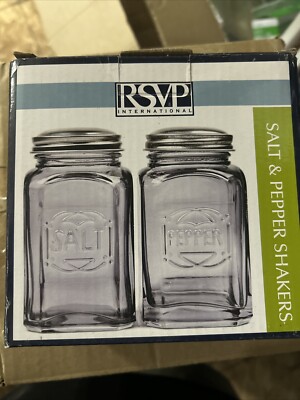 RSVP International Retro Clear Glass  Salt&Pepper Shakers 8oz