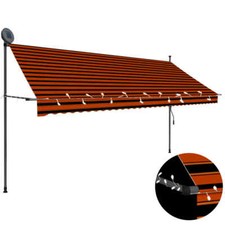 Manual Retractable Awning with LED 350 cm Orange and Brown vidaXL