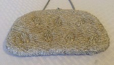 Bolso de fiesta/noche vintage Simons-Blum plateado-color claro con cuentas
