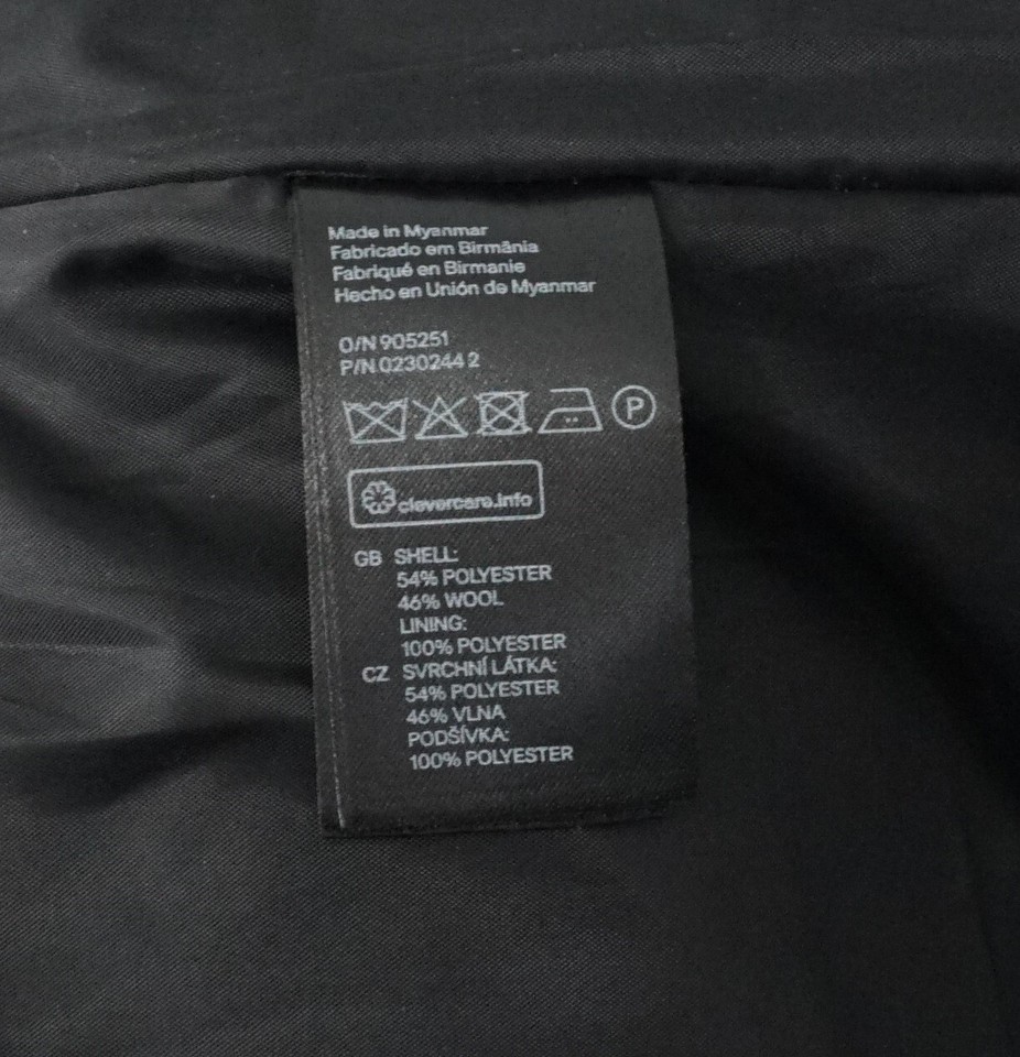 New H&M Divided Wool Blend Black Red Burgundy Zip Up Pea Coat Jacket