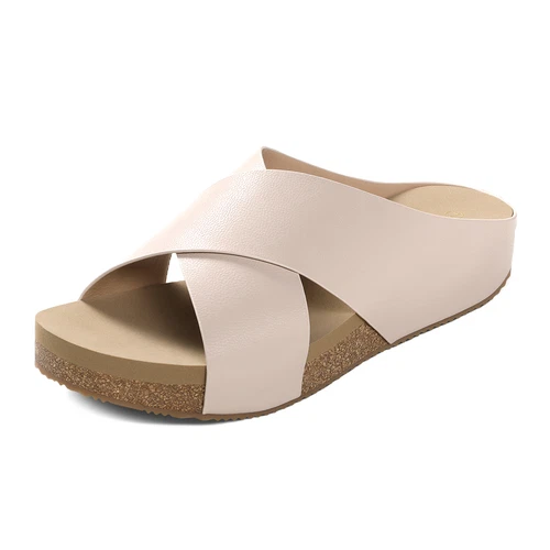 Women Casual Platform Criss Cross Flat Sandals Open Toe Slip On Slide Sandals - Picture 3 of 21