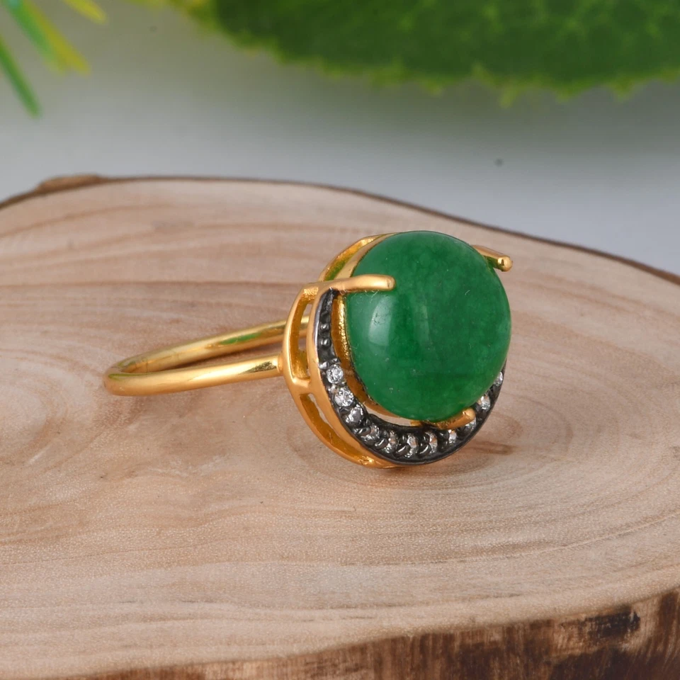 Anillos en forma de globo tono dorado y negro aventurina y circón para mujer joyería elegante Foto 4 de 4