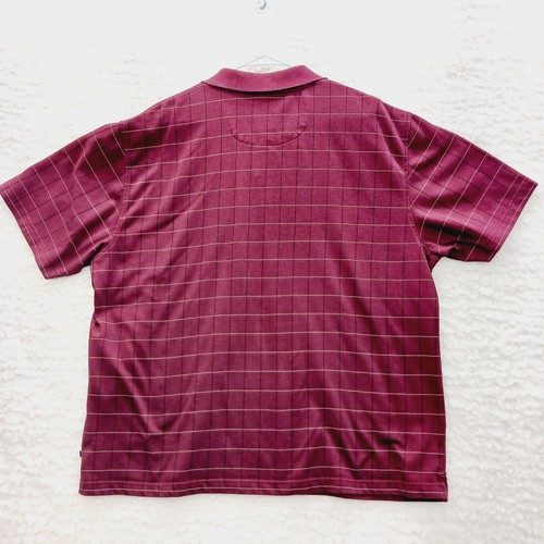 Men Polo Shirt Size XL Geoffrey Beene Wine Navy Plaid Golf Pickleball Tennis - Picture 2 of 14