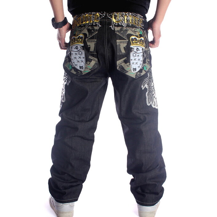 パンツ SWAGGER back embroidery denim New Mens Jeans Denim Embroidery Baggy Casual Hip Hop