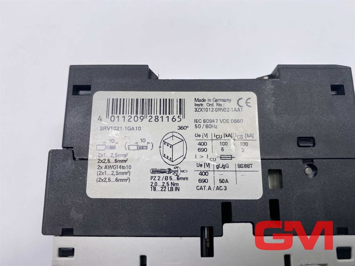 Siemens 3RV1021-1GA10 Interruttore Magnetotermico Tripolare 400V 50/60Hz - Nuovo, Made In Germany