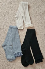 3 Pair Womens Acrylic Boot Socks Toppers Black Cream Gray Lace Tops NEW  No Tags