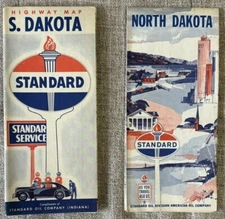STANDARD OIL COMPANY - 1940's South Dakota Road Map & 1960's North Dakota Map