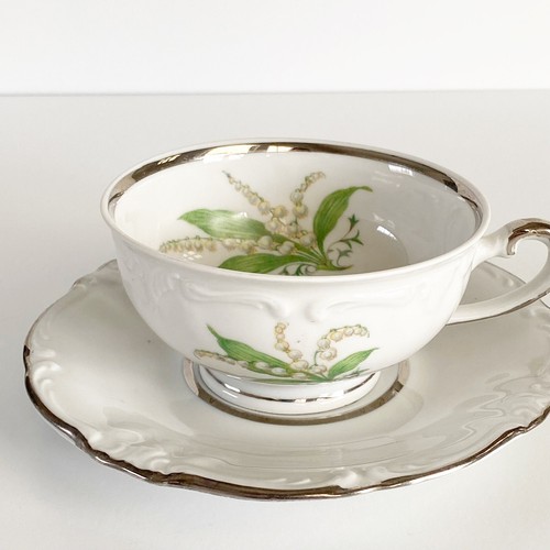 Royal Heidelberg Lily of the Valley Footed Teacup Saucer Set Winterling Germany - Picture 4 of 7