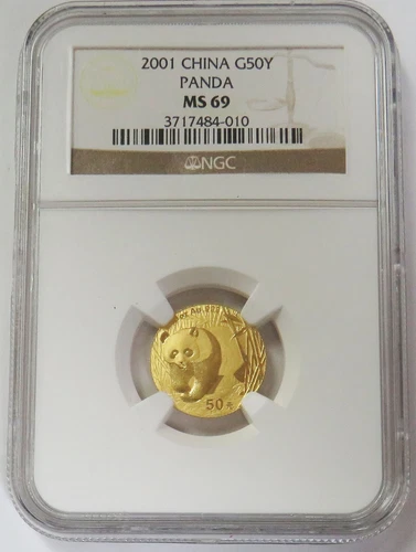 2001 GOLD CHINA 50 YUAN PANDA 1/10oz NGC MINT STATE 69