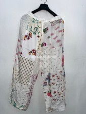 White Patchwork Harem Pants, Boho Hippie Harem Pants, Wide Leg Bohemian Pant