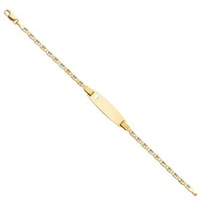 Gold 14K Tri Color Gold Figaro 3 1 Oval Baby ID Bracelet - 6"
