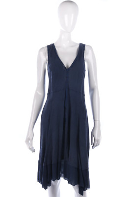 Peruzzi 100% Linen Italian Sleeveless Dress Navy Size 10 UK