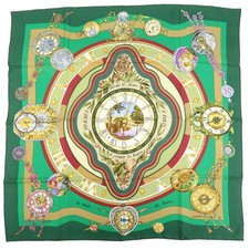 HERMES Carre90 Silk100 Scarf Parmi les fleurs je compte les heures Used F/S