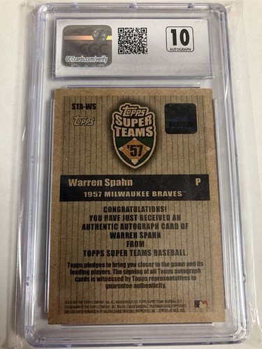 WARREN SPAHN 2002 TOPPS SUPER TEAMS ON CARD AUTOGRAPH AUTO CARD #STA-WS CGC 8.5 - Picture 2 of 2
