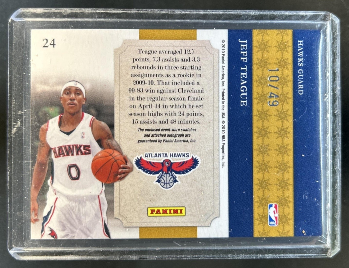 2009-10 National Treasures Jeff Teague NBA Gear Trios Prime Patch Auto #/49 view 2