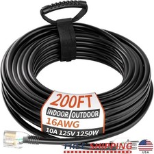 200ft Waterproof Heavy Duty Extension Cord 16AWG 10A 125V Outdoor Power Cable US