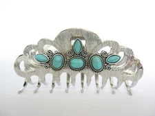 Hair claw clip turquoise blue stone textured silver metal western for thin hair